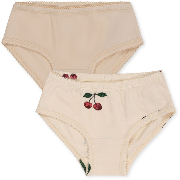 Konges Basic 2 Pack Girl Underpants GOTS ~ Ma Grande Cerise/ Nouvelle Peach