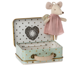 Maileg Little Sister Angel Mouse in Suitcase