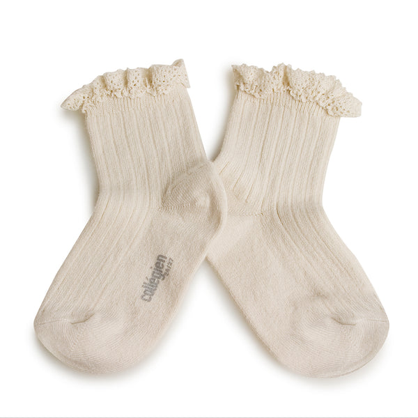 Collegien Lili Lace Trim Ankle Socks - Cream