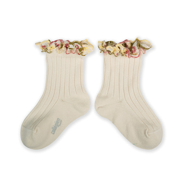 Collegien Anémone - Emb Ruffle Ankle Socks Cream