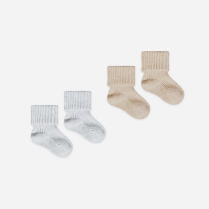 Quincy Mae Melange Socks ~ Taupe, Blue