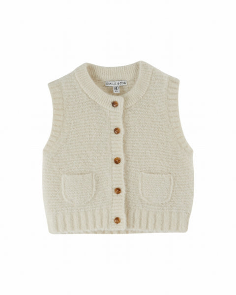 Emile at Ida Sleeveless Cardigan ~ Ecru