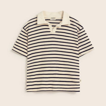 Cozmo Drake Striped Cotton Polo ~ Navy