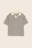Cozmo Drake Striped Cotton Polo ~ Navy