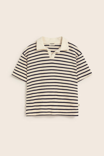 Cozmo Drake Striped Cotton Polo ~ Navy