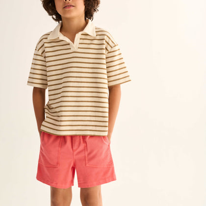Cozmo Drake Striped Cotton Polo ~ Sand