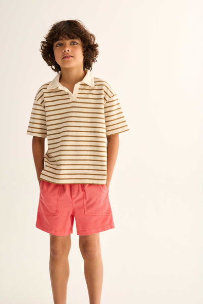 Cozmo Drake Striped Cotton Polo ~ Sand