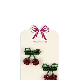 Konges Cherry Bow Hair Clips ~ 2 pack