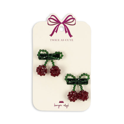 Konges Cherry Bow Hair Clips ~ 2 pack