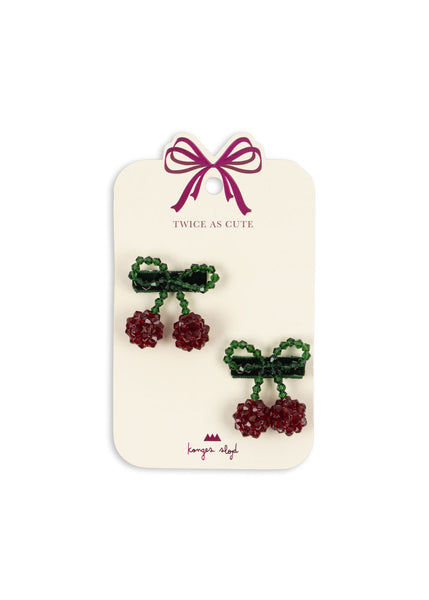 Konges Cherry Bow Hair Clips ~ 2 pack