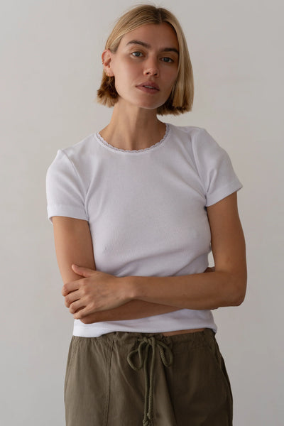 Donni The Vintage Rib Lace Tee ~ Powder