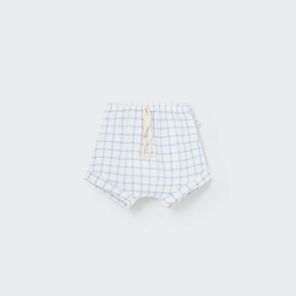 Cozmo Organic Plaid Gauze Baby Shorts ~ Blue