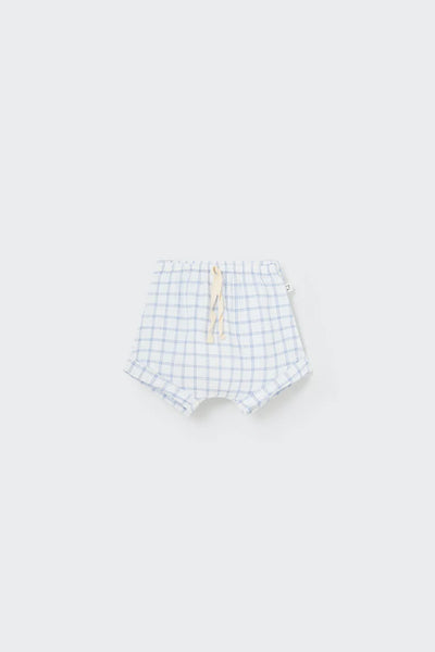 Cozmo Organic Plaid Gauze Baby Shorts ~ Blue