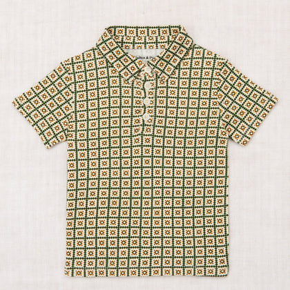 Misha & Puff Short Sleeve Polo ~ String/Lawn Pinking Tiles
