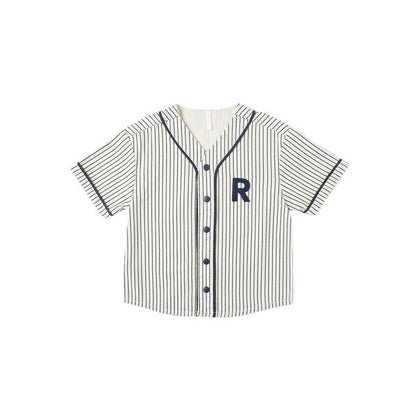 Rylee + Cru Baseball Shirt ~ Navy Pinstripe