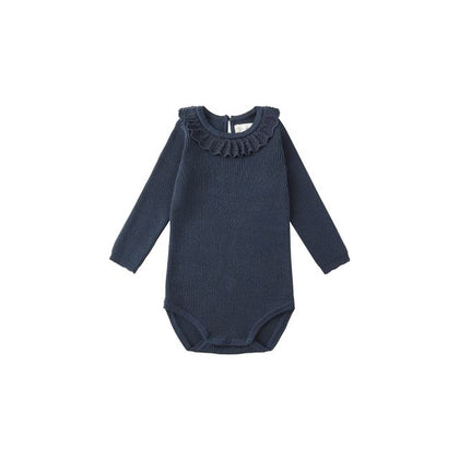 Rylee + Cru Ruffle Collar Bodysuit ~ Navy