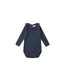 Rylee + Cru Ruffle Collar Bodysuit ~ Navy