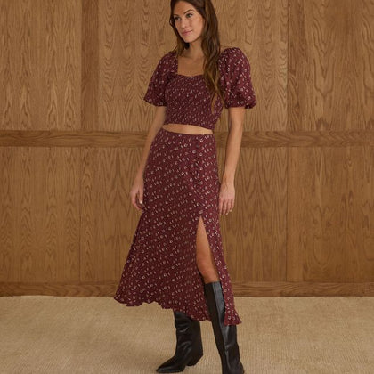 Rylee + Cru Womens Button Slit Skirt ~ Harvest Berry