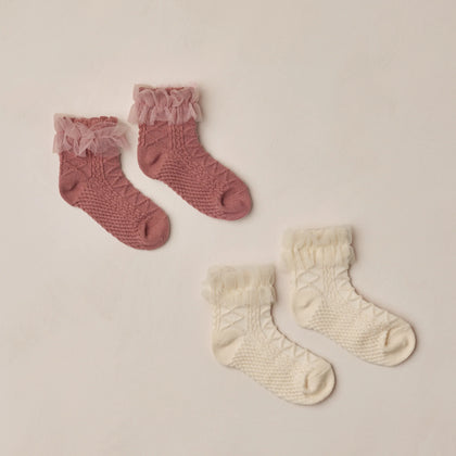 Noralee Ruffle Socks ~ Ivory, Raspberry