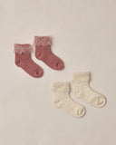 Noralee Ruffle Socks ~ Ivory, Raspberry