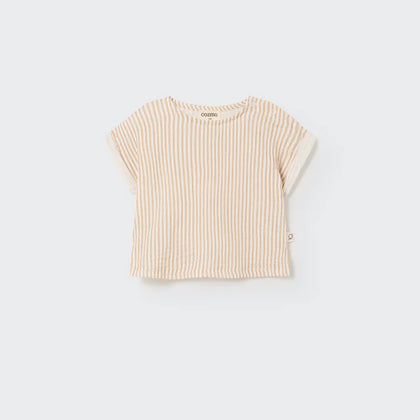 Cozmo Striped Gauze Baby Top ~ Coffee