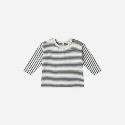 Quincy Mae Long Sleeve Tee ~ Ocean micro stripe