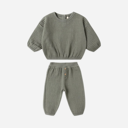Quincy Mae Textured Sweat Set ~ Forest
