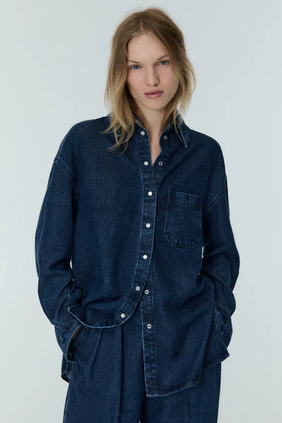 New Society Gothenburg Woman Shirt ~ Midnight Blue Denim