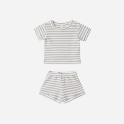 Quincy Mae Waffle Shortie Set ~ Sage Stripe