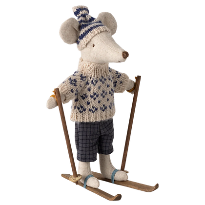 Maileg Dad Winter Mouse w/Ski Set ~ Blue
