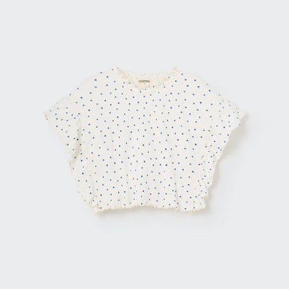 Cozmo Floral Gauze Crop Top ~ Ivory Blue