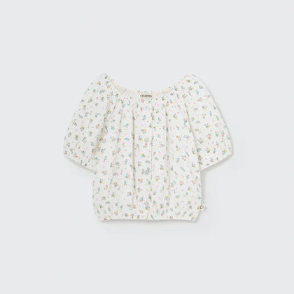 Cozmo Organic Floral Gauze Top ~ Ivory