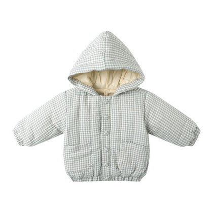 Quincy Mae Hooded Woven Jacket ~ Blue Gingham