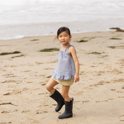 Go Gently Nation Woven Ruffle Top~ Chambray
