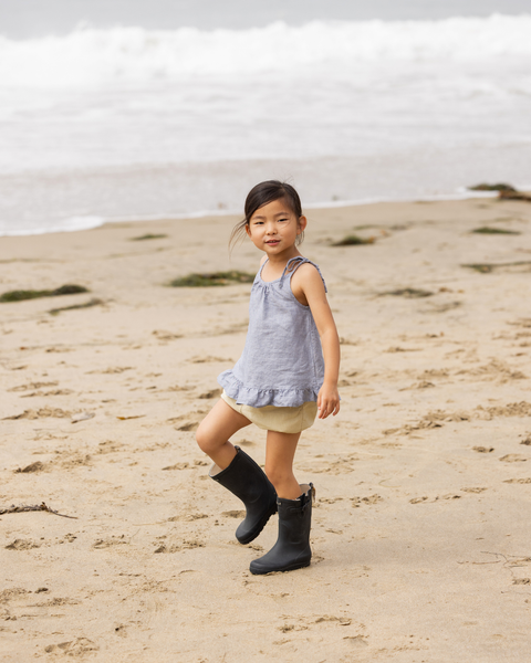 Go Gently Nation Woven Ruffle Top~ Chambray