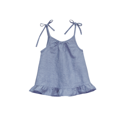 Go Gently Nation Woven Ruffle Top~ Chambray