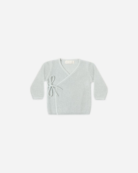 Quincy Mae Knit Wrap Top ~ Ice blue