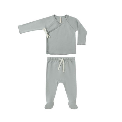 Quincy Mae Wrap Top + Footed Pant Set ~ Steel Blue
