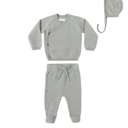 Quincy Mae Knit Wrap Top + Pant Set ~ Steel Blue