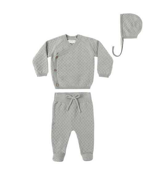 Quincy Mae Knit Wrap Top + Pant Set ~ Steel Blue