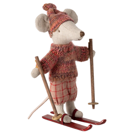 Maileg Big Sister Winter Mouse w/Ski Set ~ Rose