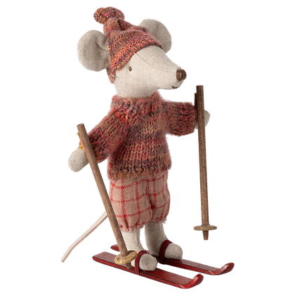 Maileg Big Sister Winter Mouse w/Ski Set ~ Rose