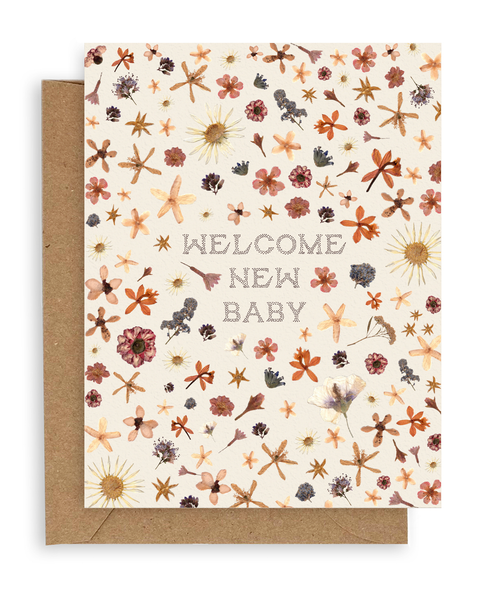 Pressed Flowers Welcome Baby Card