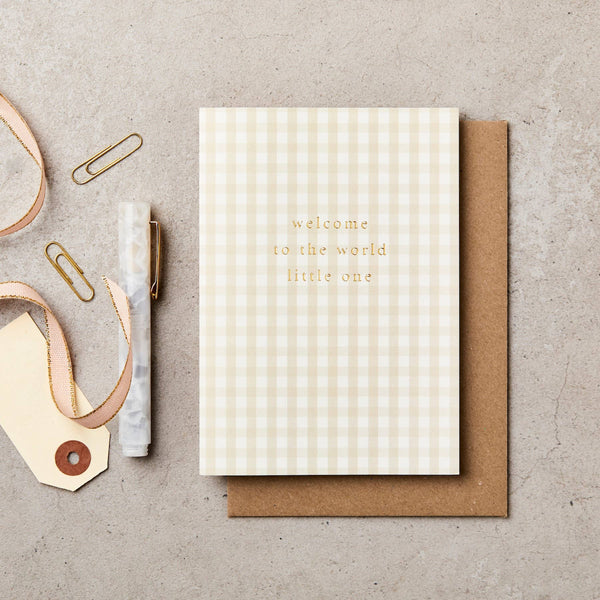 Katie Leamon - Gingham Welcome World New Baby Card