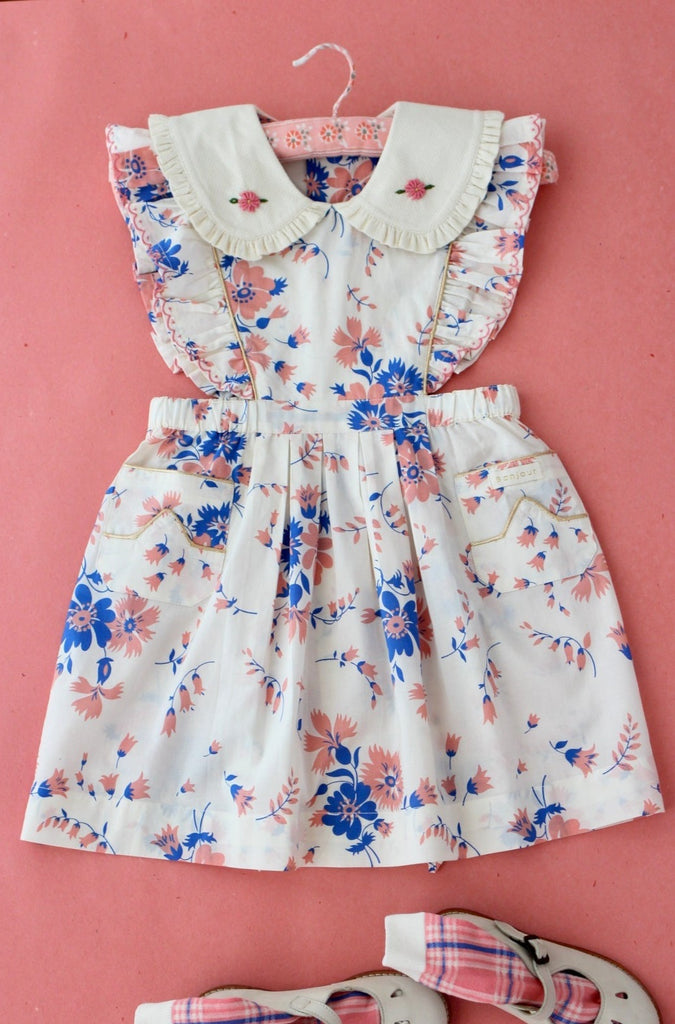 Bonjour Diary Apron Dress ~ Pink White Blue Bouquet