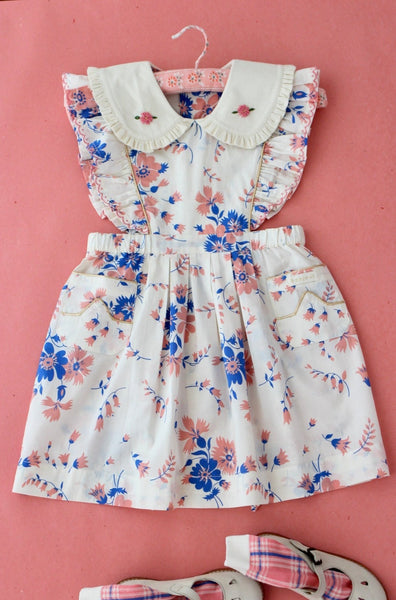 Bonjour Diary Apron Dress ~ Pink White Blue Bouquet | Wee Mondine