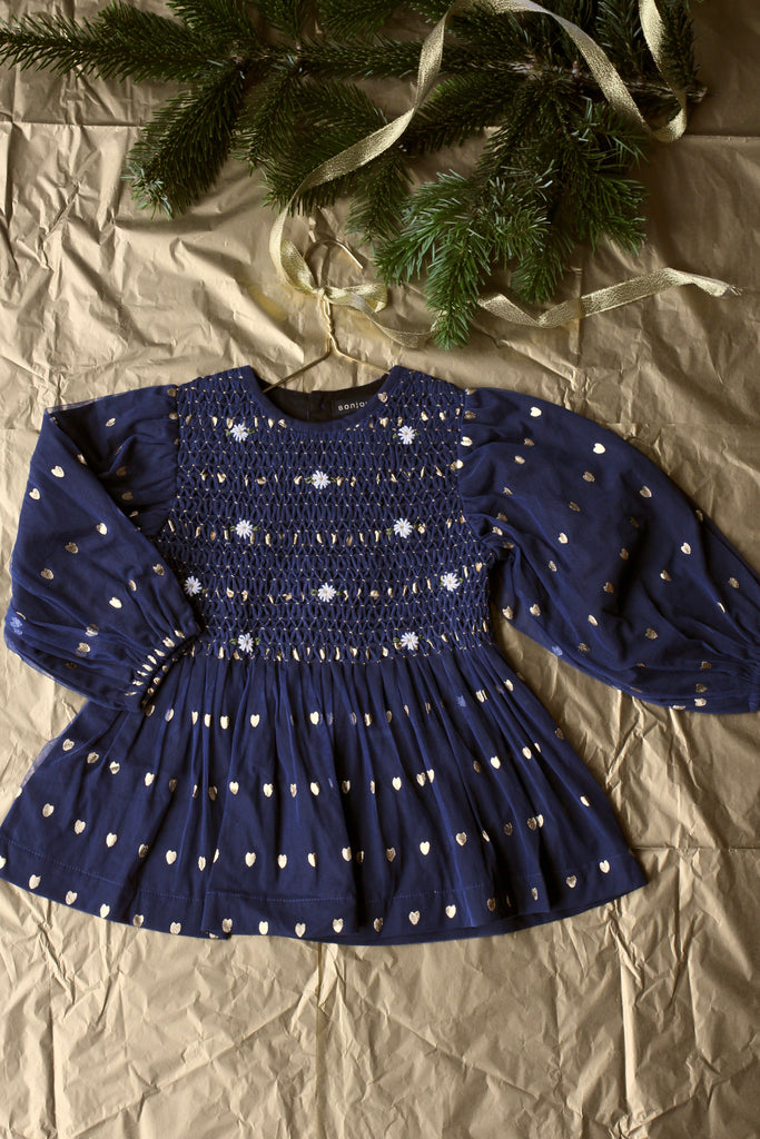 完全新作 Bonjour Tunique blouse Indigo Tulle Gold ワンピース