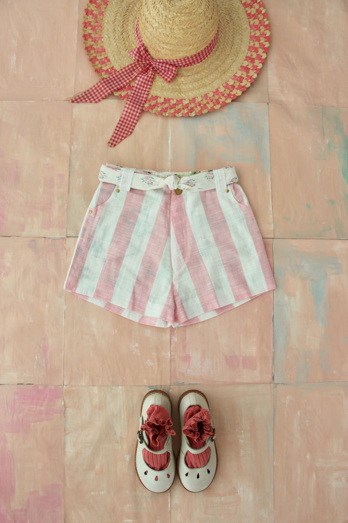 Bonjour Diary Pink Stripe Short with Scarf | Wee Mondine