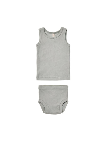 Quincy Mae Ribbed Tank + Bloomer Set ~ Sky