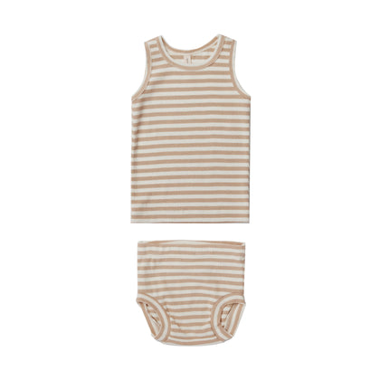 Quincy Mae Ribbed Tank + Bloomer Set ~ Latte Stripe